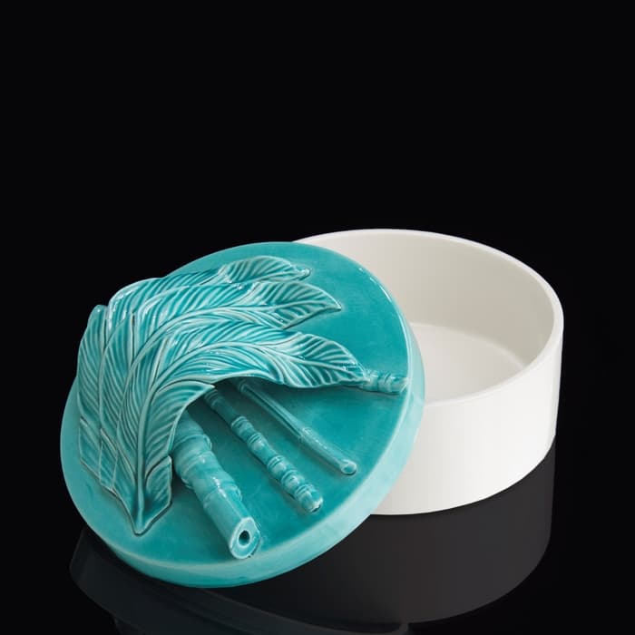 Шкатулка «Перо», 18×18×13 см, керамика, бело-бирюзовая