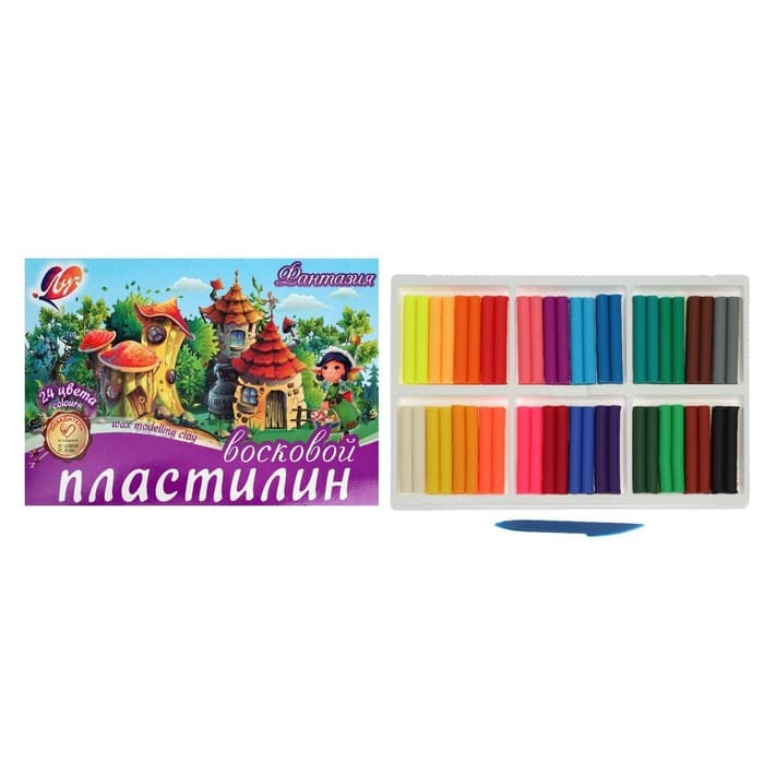 Пластилин мягкий (восковой) «Луч. Фантазия», 24 цвета, 360 г, со стеком, МИКС