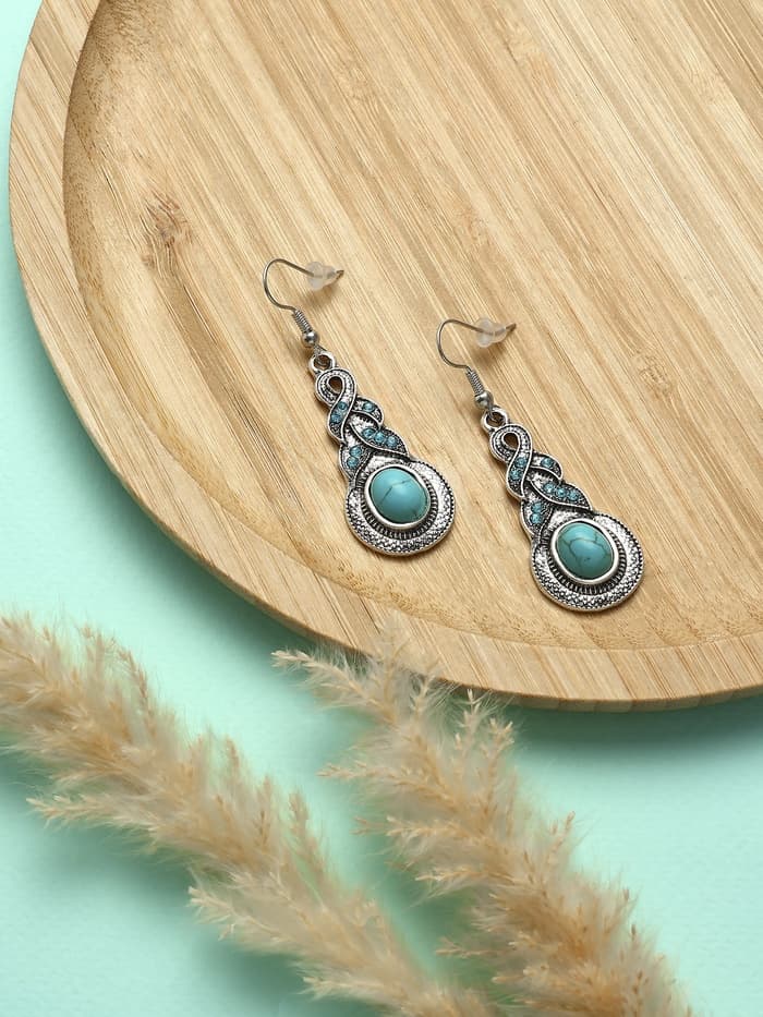 Серьги «Бирюзовый мир», коса, голубые в чернёном серебре