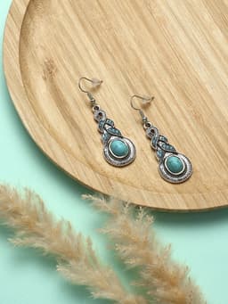 Серьги «Бирюзовый мир», коса, голубые в чернёном серебре