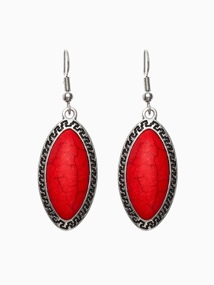 Серьги под натуральный камень «Натурель» эллипс, красные в чернёном серебре