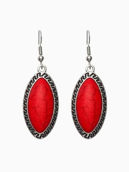 Серьги под натуральный камень «Натурель» эллипс, красные в чернёном серебре