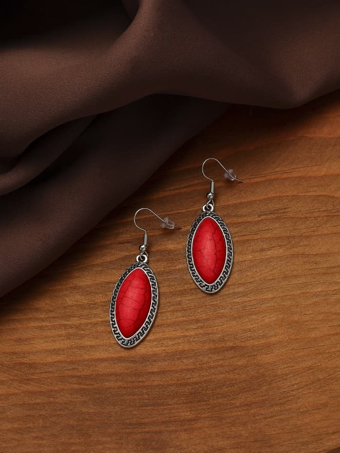 Серьги под натуральный камень «Натурель» эллипс, красные в чернёном серебре