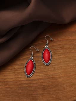 Серьги под натуральный камень «Натурель» эллипс, красные в чернёном серебре