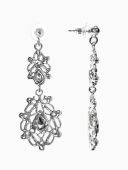Серьги висячие со стразами «Грация», резная, синие в серебре, 9 см