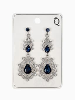 Серьги висячие со стразами «Грация», резная, синие в серебре, 9 см