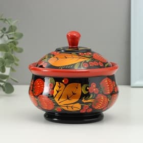 Сахарница дерево хохлома «Большая», 15×10 см