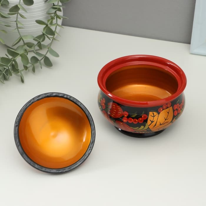 Сахарница дерево хохлома «Большая», 15×10 см