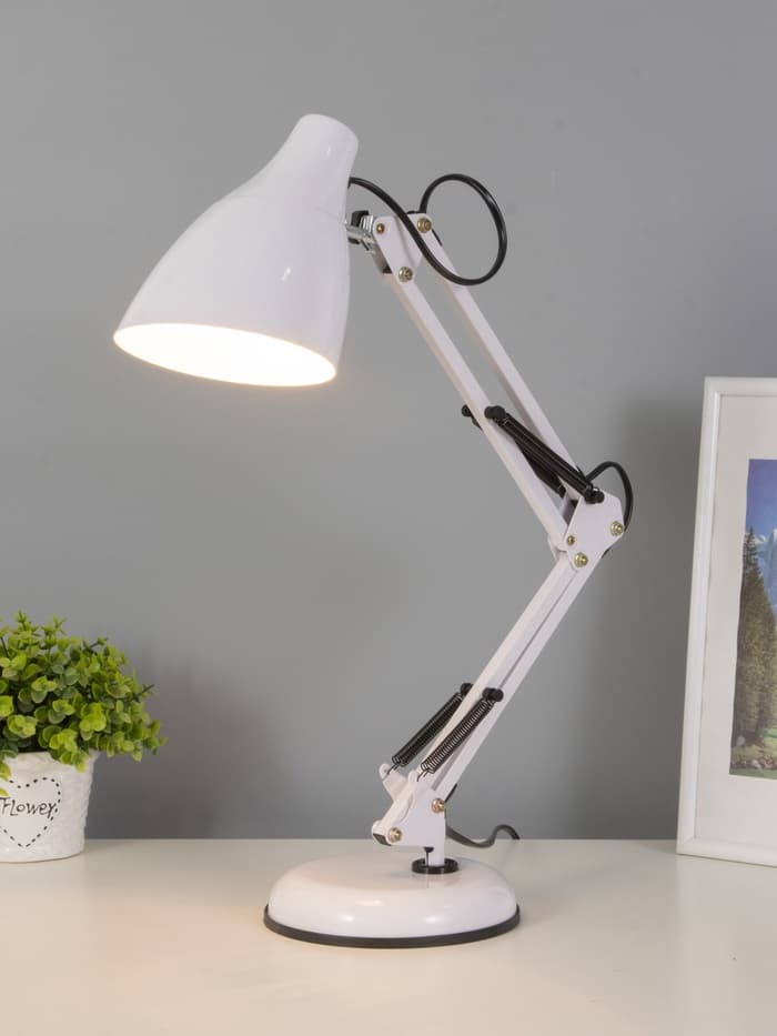 Лампа настольная Е27 60 Вт «Валли» белая шарнирная 43×21×14.5 см RISALUX