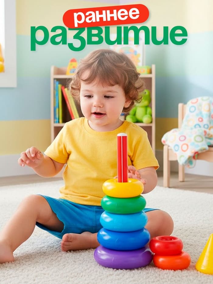 Пирамидка детская, 7 колец, с конусом