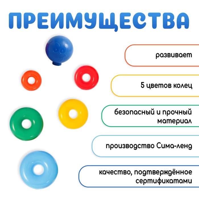Пирамидка детская, 5 колец с шаром
