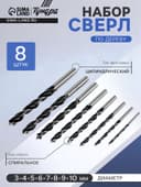 Набор сверл по дереву ТУНДРА, цилиндрический хвостовик, 3-4-5-6-7-8-9-10 мм, 8 шт.