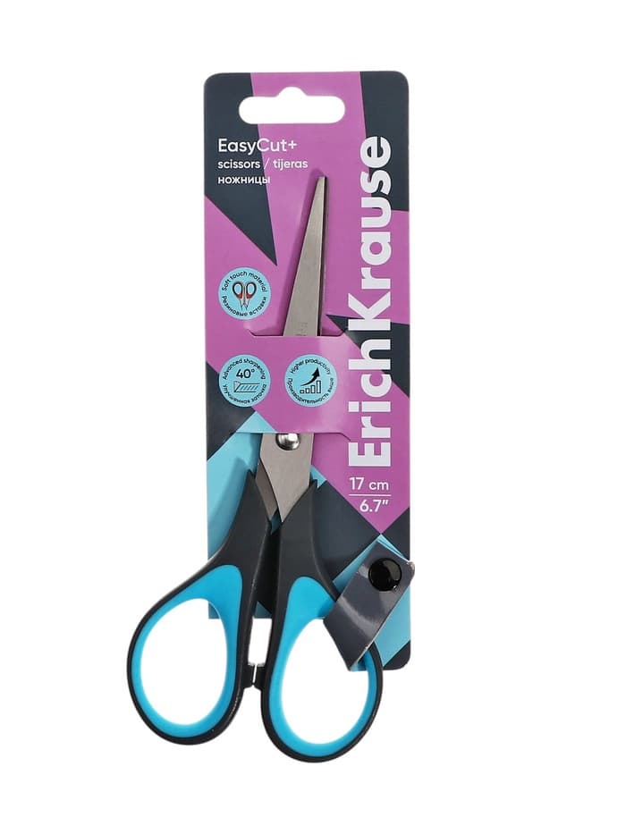 Ножницы ErichKrause Standard+, 17 см, с улучшенной двойной заточкой, ручки с противоскользящими резиновыми вставками, МИКС