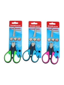 Ножницы ErichKrause Standard+, 17 см, с улучшенной двойной заточкой, ручки с противоскользящими резиновыми вставками, МИКС
