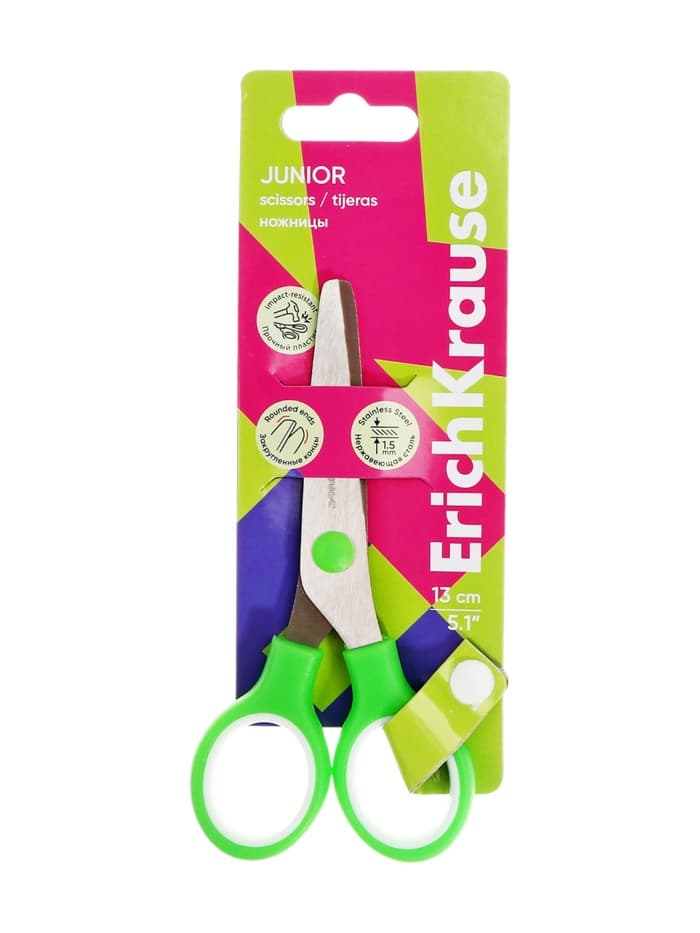 Ножницы детские 13 см, ErichKrause Standard Junior, с закруглёнными концами лезвий, МИКС