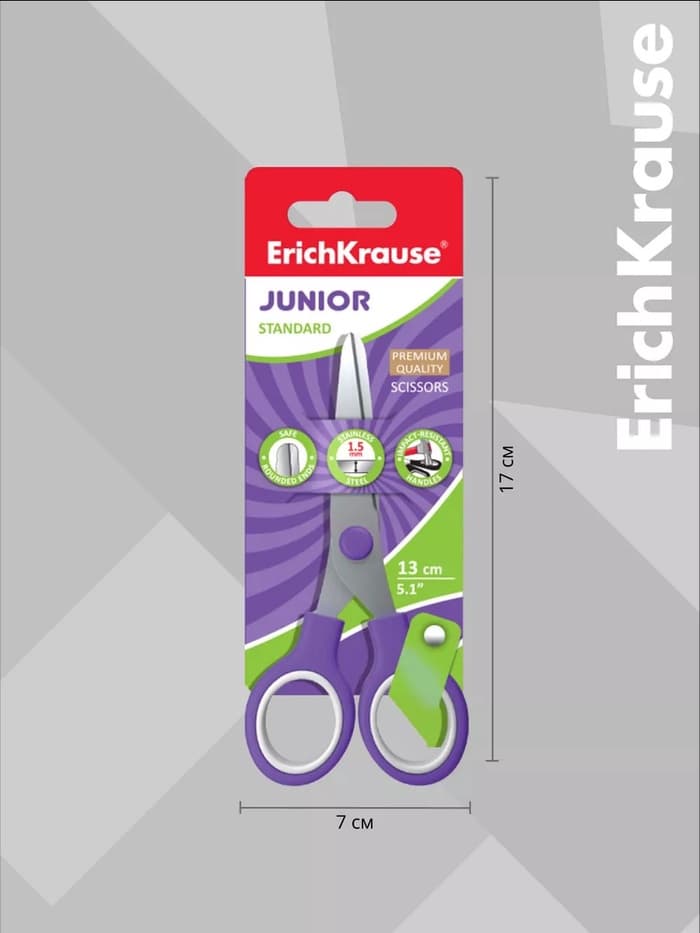 Ножницы детские 13 см, ErichKrause Standard Junior, с закруглёнными концами лезвий, МИКС