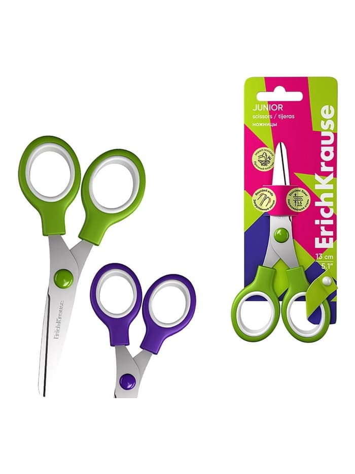 Ножницы детские 13 см, ErichKrause Standard Junior, с закруглёнными концами лезвий, МИКС