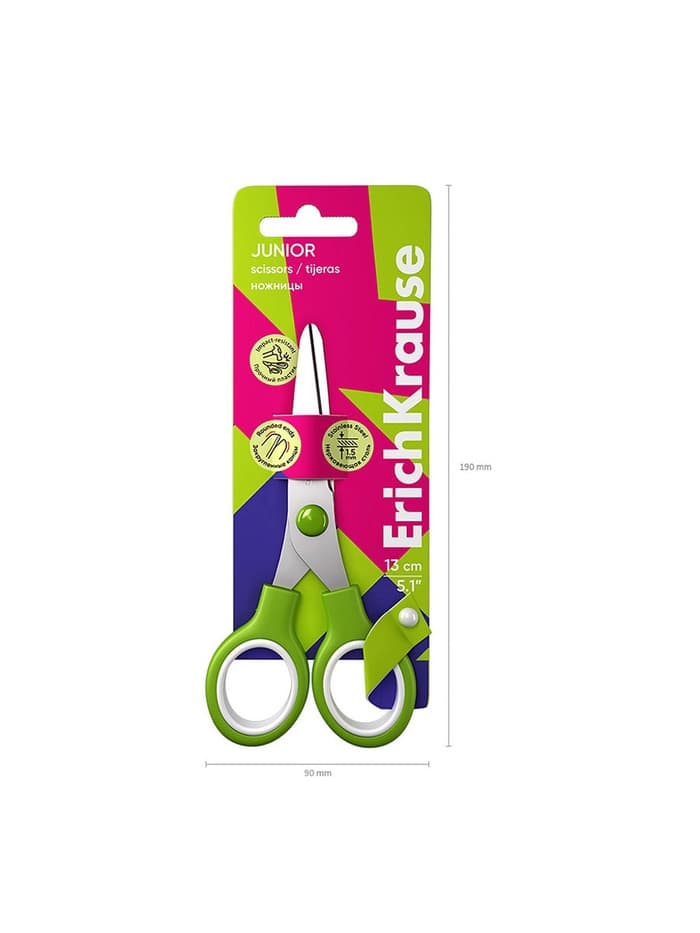 Ножницы детские 13 см, ErichKrause Standard Junior, с закруглёнными концами лезвий, МИКС