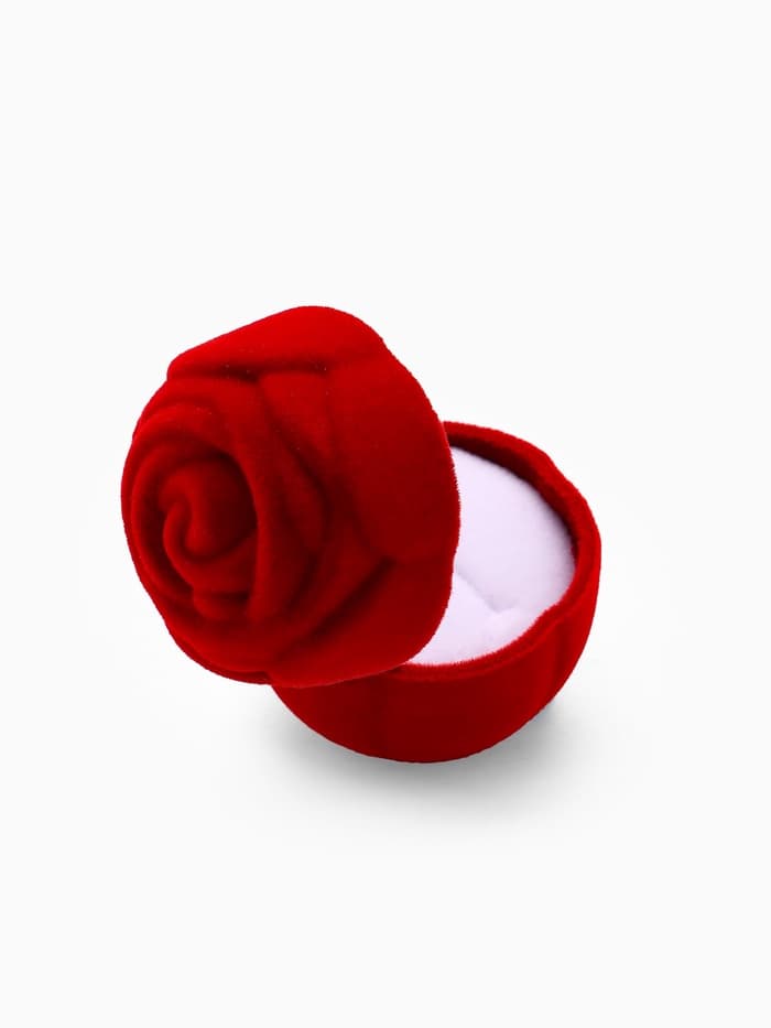 Футляр под кольцо, серёжки «Роза», без листьев, бархатный, 4.5×3.5 см, красный