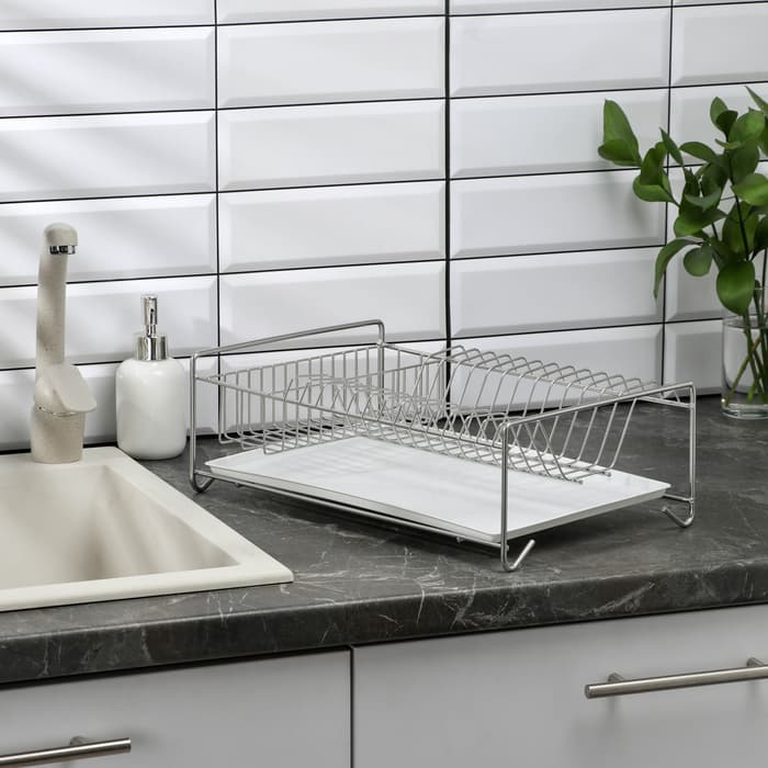 Сушилка для посуды с поддоном, 40×23×15 см, хром