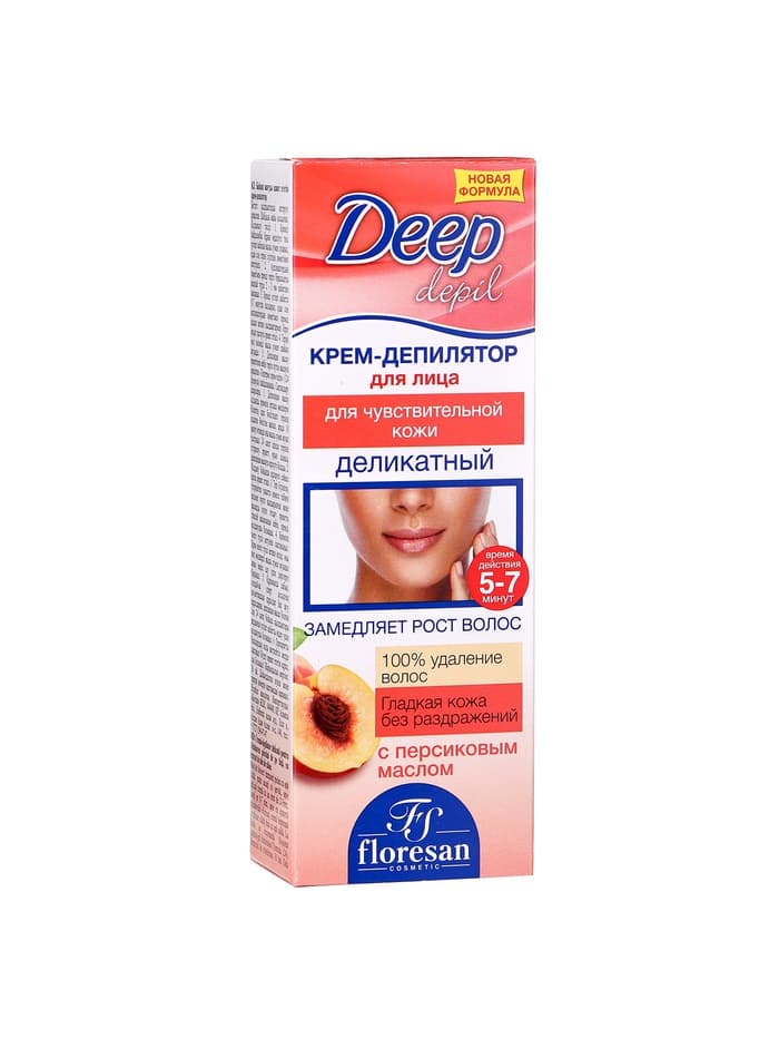 Деликатный крем-депилятор Floresan Deep Depil для удаления волос на лице с маслом персика, 50 мл
