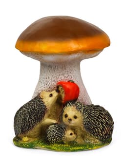 Садовая фигура из полистоуна «Гриб белый с ежами и яблоком», 37×30×30 см