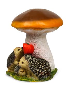 Садовая фигура из полистоуна «Гриб белый с ежами и яблоком», 37×30×30 см
