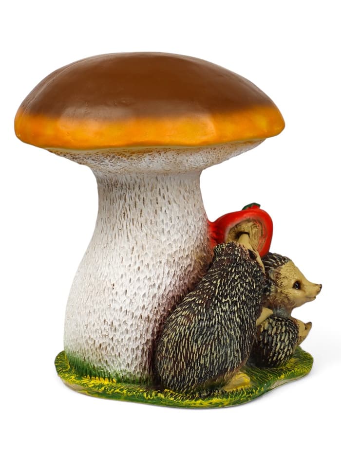 Садовая фигура из полистоуна «Гриб белый с ежами и яблоком», 37×30×30 см