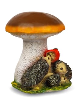 Садовая фигура из полистоуна «Гриб белый с ежами и яблоком», 37×30×30 см