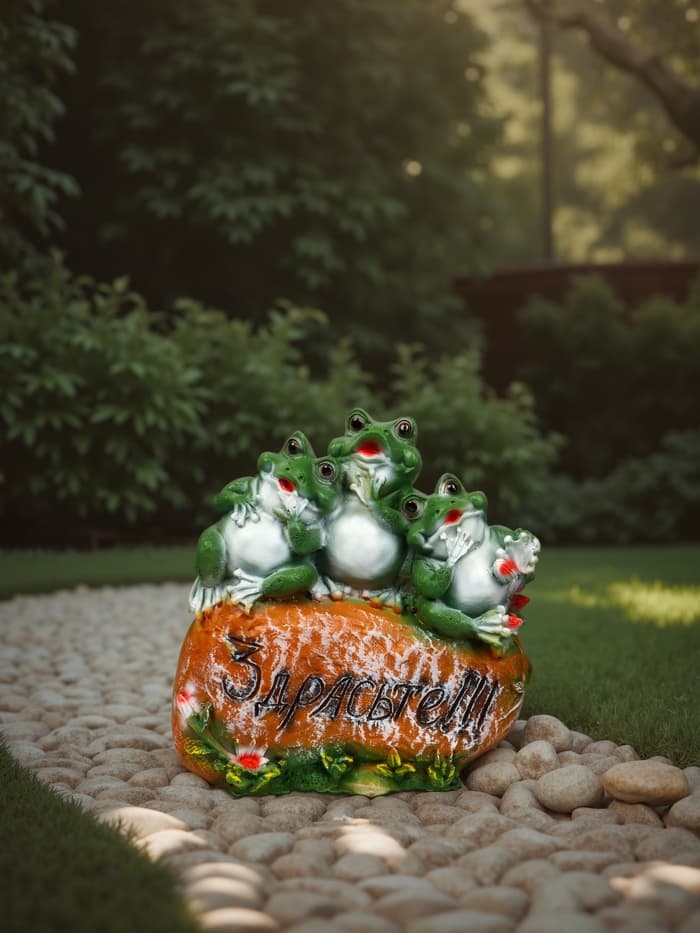 Садовая фигура из полистоуна «Лягушка на камне», 14×30×35 см