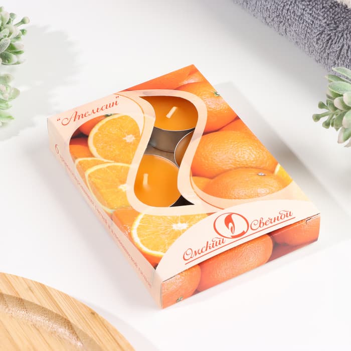 Набор свечей ароматических чайных «Апельсин», 3.8×1.6 см, 3.5 ч, 12 г, 6 шт.