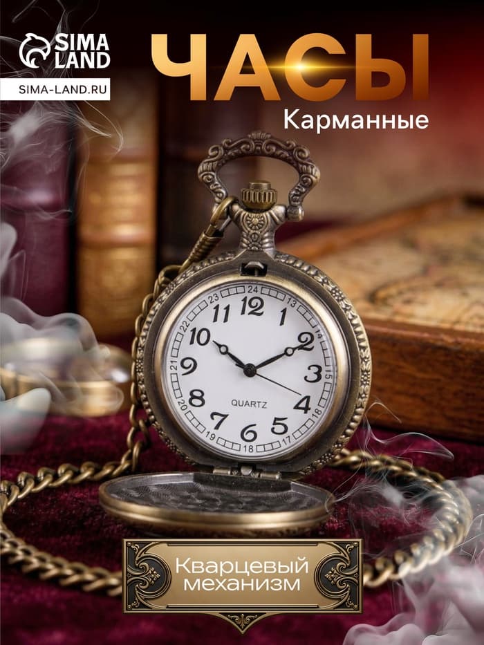 Часы карманные «Бронзовый каркас», кварцевые, циферблат d=4.5, на цепочке 80 см