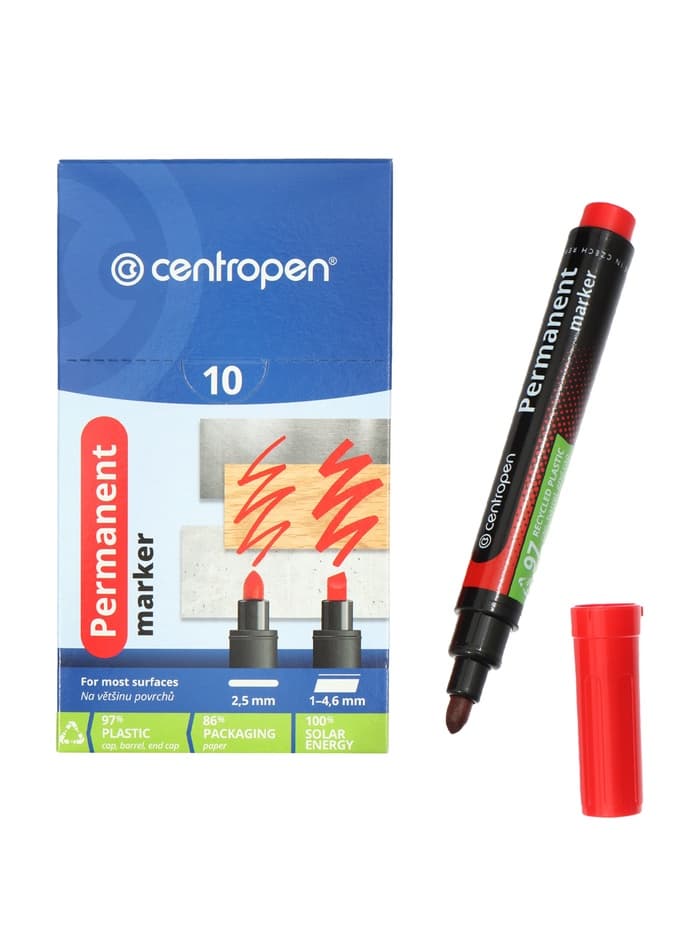 Маркер перманентный Centropen 8566, красный, узел 5.0 мм, линия 2.5 мм
