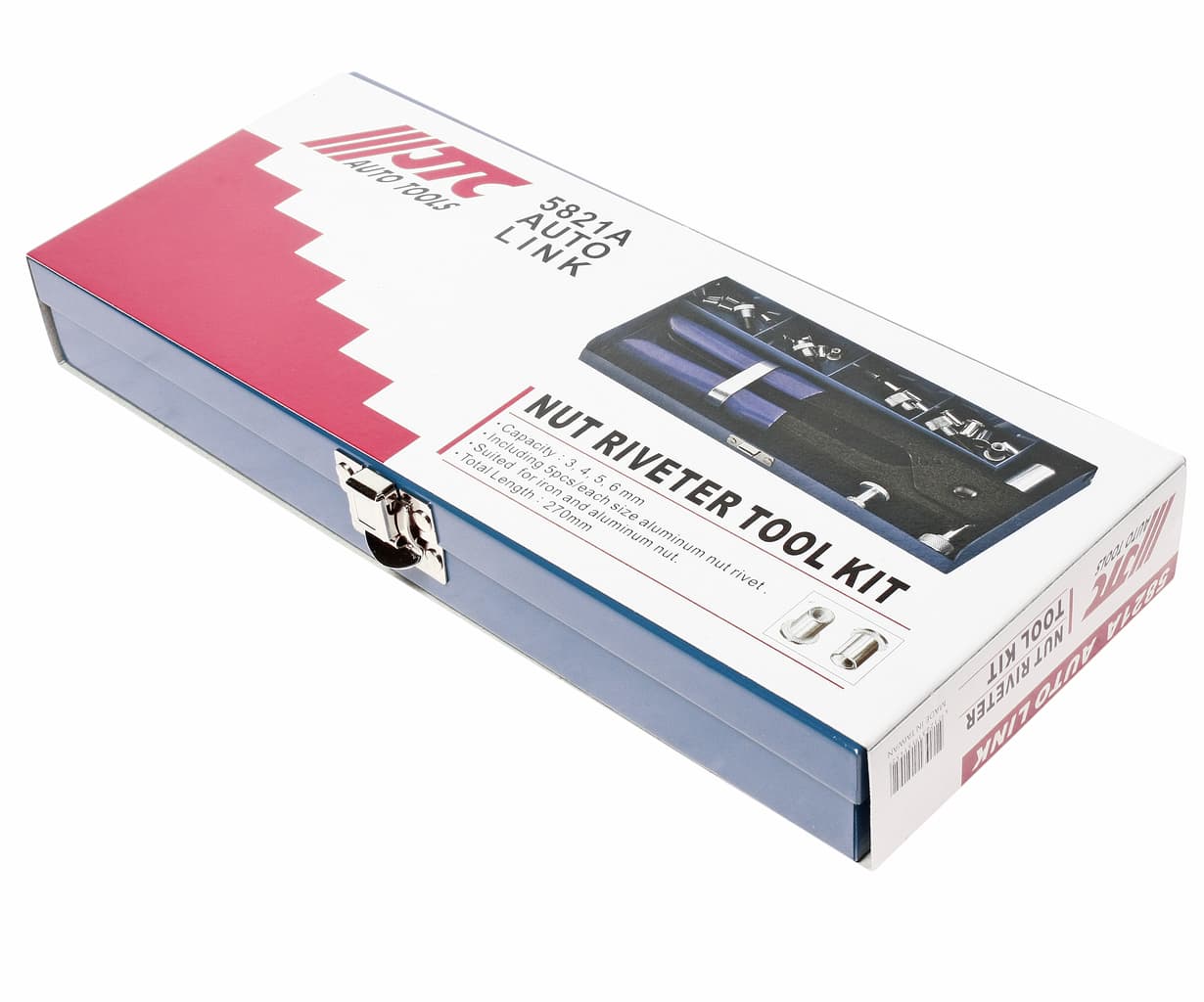 Заклепочник ручной резьбовой с заклепками в комплекте 3; 4; 5; 6мм, общая длина 270мм (в кейсе) JTC /1/16 JTC-5821A