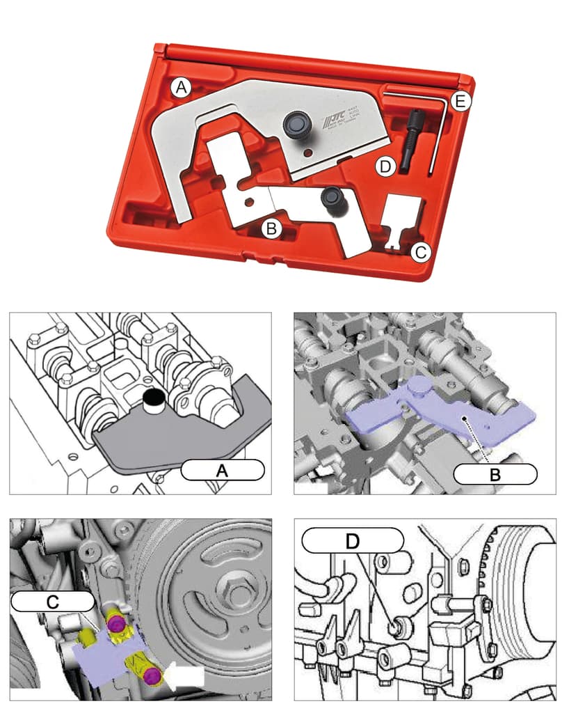 Набор приспособлений для фиксации коленвала и распредвала FORD (2.0 Ecoboost) JTC /1 JTC-4437