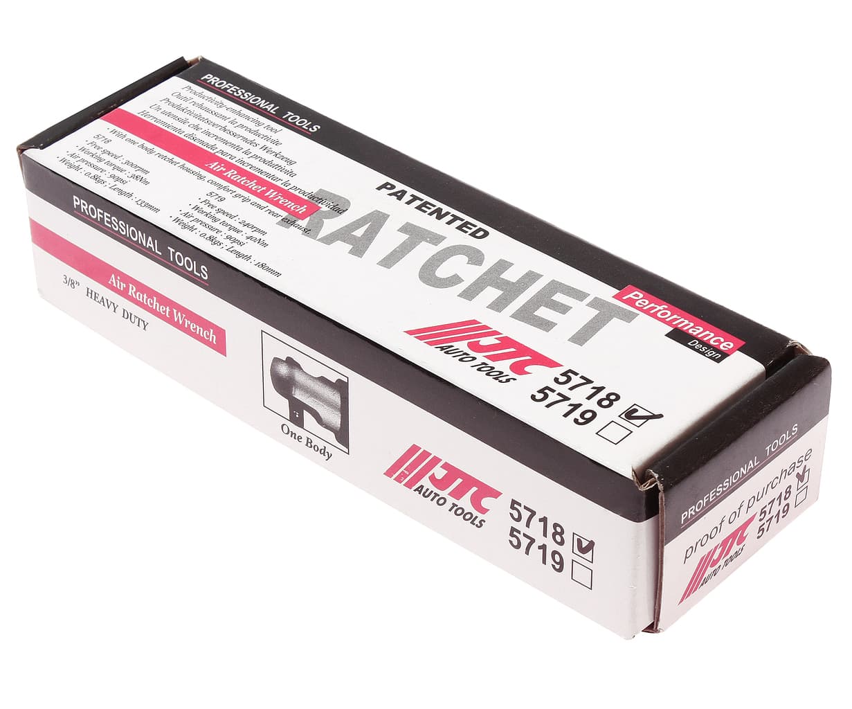 Пневмотрещотка 3/8" компактная усиленная (38 Nm) 90PSI 300об/мин 133мм JTC /1 JTC-5718