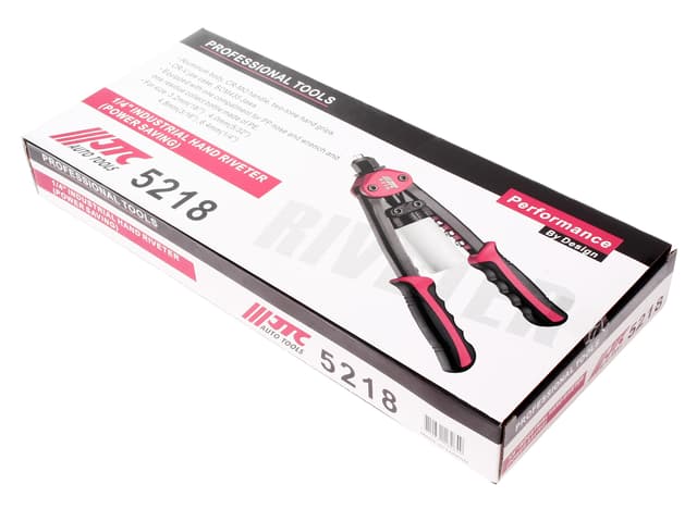 Заклепочник ручной вытяжной с контейнером для сбора стержней 3.2мм(1/8"); 4.0мм(5/32"); 4.8мм(3/16"); 6.4мм(1/4"), общая длина 325мм JTC /1 JTC-5218