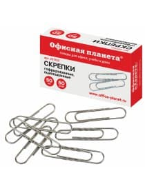 Скрепки большие 50 мм, ОФИСНАЯ ПЛАНЕТА, оцинкованные, гофрированные, 50 шт., РОССИЯ, 221133