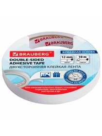 Клейкая двухсторонняя лента 12 мм х 10 м, БУМАЖНАЯ ОСНОВА, BRAUBERG, 227267
