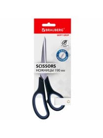 Ножницы BRAUBERG "Soft Grip", 190 мм, черно-синие, резиновые вставки, 3-сторонняя заточка, 230762