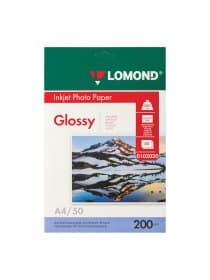 Фотобумага глянцевая, А4, 200 г/м2, односторонняя, 50 листов, LOMOND, 0102020