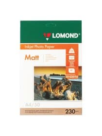 Фотобумага матовая, А4, 230 г/м2, односторонняя, 50 листов, LOMOND, 0102016