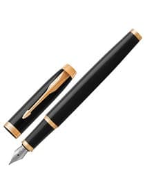 Ручка перьевая PARKER "IM Core Black Lacquer GT", черный глянцевый лак, позолота, синяя, 1931645