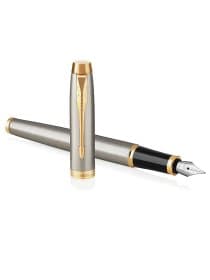 Ручка перьевая PARKER "IM Core Brushed Metal GT", серебристый матовый лак, позолота, синяя, 1931649