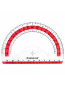 Транспортир 10 см BRAUBERG "FRESH ZONE", 180 градусов, пластик, прозрачный, красная шкала, 210760