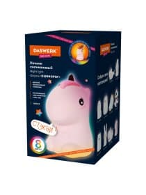 Ночник силиконовый LED "Единорог" 101x120x173 мм, белый свет/RGB, таймер, USB, аккумулятор 1200 мАч, DASWERK (ДАСВЕРК), 238941