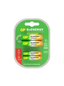 Батарейки аккумуляторные GP ReEnergy Ni-Mh НАБОР 8 шт. (ПРОМО 4+4), AA+ААА (HR6+HR03), 2000 mAh + 750 mAh, 210AAHC/75AAAHC