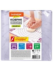 Коврик силиконовый для раскатки/запекания 40х60 см, фиолетовый, ПОДАРОК пластиковый нож, DASWERK (ДАСВЕРК), 608425
