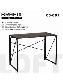Стол на металлокаркасе BRABIX "LOFT CD-002", 1000х500х750 мм, складной, цвет морёный дуб, 641212