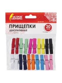 Прищепки декоративные "Классика", 20 штук, 3,5 см, 10 цветов, ОСТРОВ СОКРОВИЩ, 661289